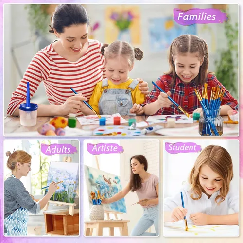 Miniatura 6 de 132 piezas de pinceles y paletas de valor, 12 paquetes de 120 pinceles de pintura al por mayor, 12 bandejas de pintura, pinceles de acrílico