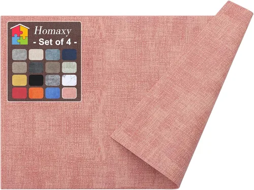 Miniatura 54 de Homaxy - Juego de 6 manteles individuales de piel sintética resistentes al calor para mesa de comedor, impermeables, lavables, limpiables, manteles