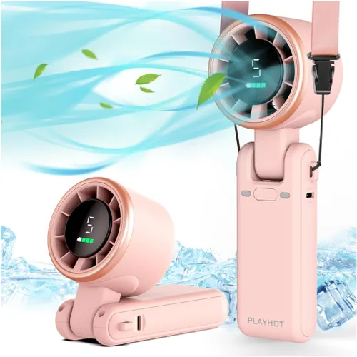 Miniatura 13 de PlayHot Ventilador turbo portátil de mano, de 5 velocidades, funciona con pilas, hasta 12 horas de batería, de mano 3 en 1, con refrigeración Air