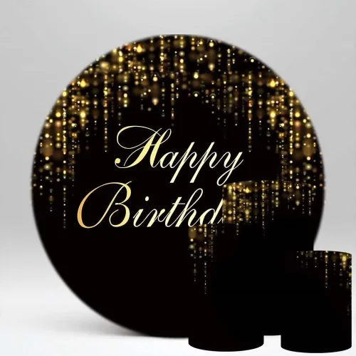 Miniatura 2 de Telón de fondo redondo para fiesta de cumpleaños negro y dorado para adultos, fondo de fiesta de dulces 16, purpurina dorada, accesorios
