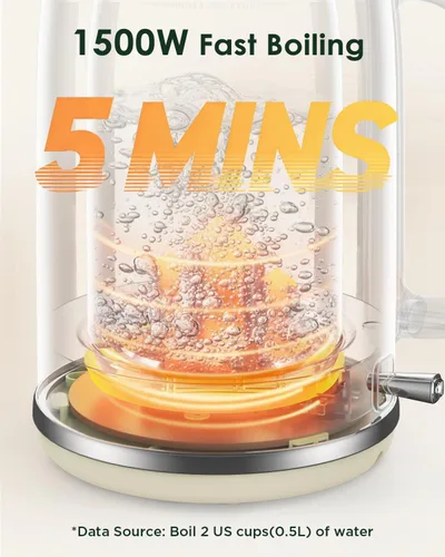 Miniatura 4 de Hervidor eléctrico de 1.8 L con medidor de temperatura, hervidor de té eléctrico de ebullición rápida de 1500 W, hervidor de agua caliente eléctrico