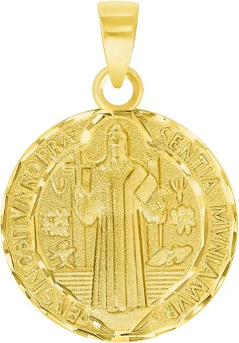 Miniatura 2 de Colgante de oro amarillo macizo de 14 quilates con forma redonda de San Benito reversible