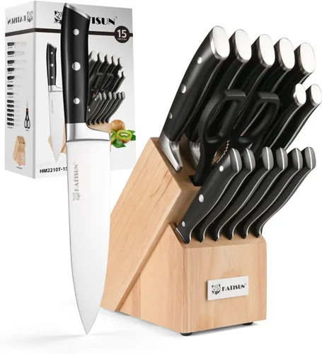 Miniatura 14 de Juego de cuchillos de cocina de 15 piezas con bloque, mango ergonómico de ABS para juego de cuchillos de chef y cuchillos de carne dentados