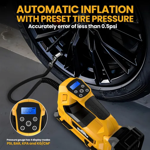 Miniatura 5 de Inflador de neumáticos inalámbrico Compresor de aire para batería DeWalt de 20 V máximo, bomba de aire portátil de mano de luz LED de 150 PSI