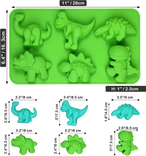 Miniatura 2 de Webake Moldes de silicona de dinosaurio, paquete de 2 lindos moldes de dinosaurio para dibujos animados de dinosaurio, chocolate, caramelo, pastel