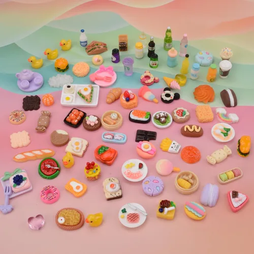 Miniatura 3 de MUYIZI 100 piezas de alimentos en miniatura Mini comida en miniatura accesorios para casa de muñecas de resina pequeña, juego de comida para casa
