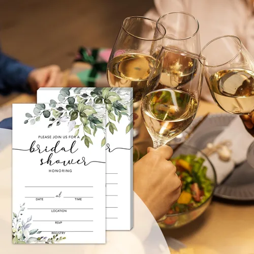 Miniatura 4 de WwongxianB Juego de 25 invitaciones de eucalipto para despedida de soltera con sobres, invitaciones de vegetación para despedida de soltera