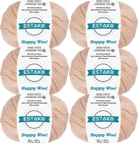 Miniatura 57 de Estako Happy Wool (paquete de 2 madejas) 40% lana merino 20% cachemira tipo poliamida 40% acrílico peso fingering hilo suave para tejer y crochet