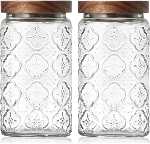 Miniatura 10 de Tarro de vidrio vintage con tapa de madera, recipientes herméticos de Navidad para encimera de cocina, baño, almacenamiento de dulces, galletas