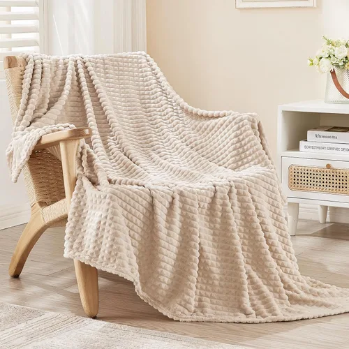 Miniatura 2 de EMME Manta de vellón, manta jacquard 3D para sofá y cama, manta suave, acogedora y esponjosa, ligera, de franela de lujo con diseño de cuadrícula