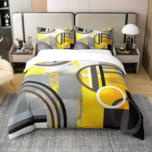 Miniatura 34 de Erosebridal Juego de ropa de cama de 100 % algodón a cuadros para niños y niñas, funda de edredón a cuadros, funda de edredón moderna geométrica