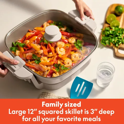 Miniatura 3 de Bella Make & Take Sartén eléctrica, menaje de cocina Fits-anywhere™, revestimiento cerámico EverGood™, tapa de vidrio templado ajustable y apta