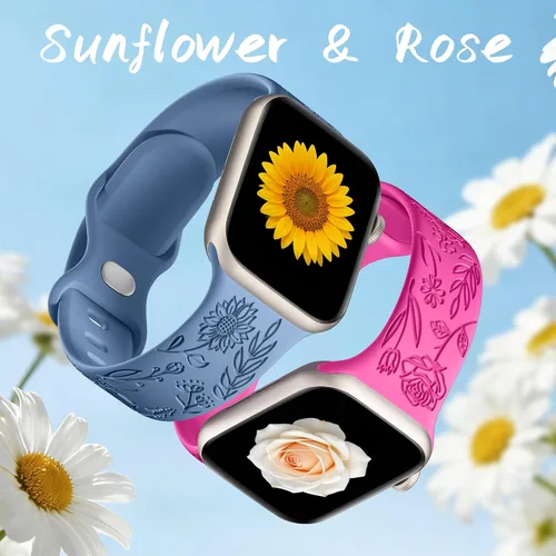 Miniatura 4 de SNBLK Paquete de 6 correas florales grabadas compatibles con Apple Watch de 40mm 41mm 42mm 38mm 44mm 45mm 46mm 49mm, mujeres y hombres, correa