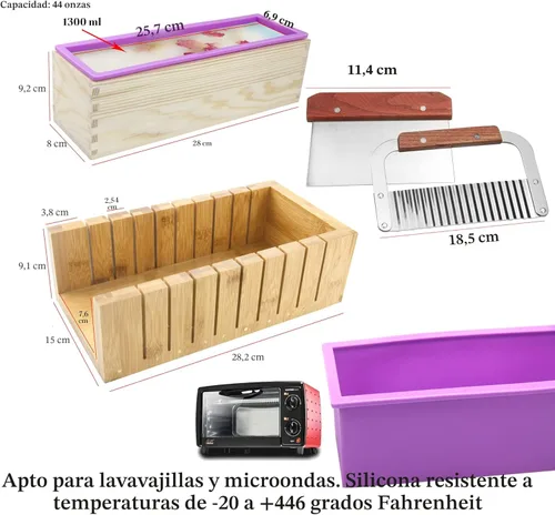 Miniatura 2 de 2 moldes de silicona para jabón, kit de fabricación de barra de jabón (44 onzas de silicona rosa púrpura) para adultos, cortador ondulado y recto