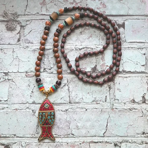 Miniatura 2 de DREMINOVA - Collares de cuentas para mujer, colgantes largos de madera para mujer, collar de cuentas de madera