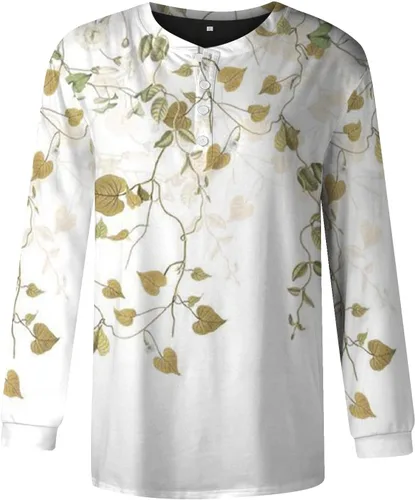 Miniatura 4 de FlekmanArt Sudaderas con estampado de cuello en V para mujer, de manga larga, con botones, para ocultar el vientre