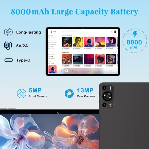 Miniatura 6 de Tablet de 11 pulgadas, tabletas Android 15 2025 con Octa Core, 24GB+256GB, cámara de 13+5MP, tabletas electrónicas con Widevine L1, batería de Negro