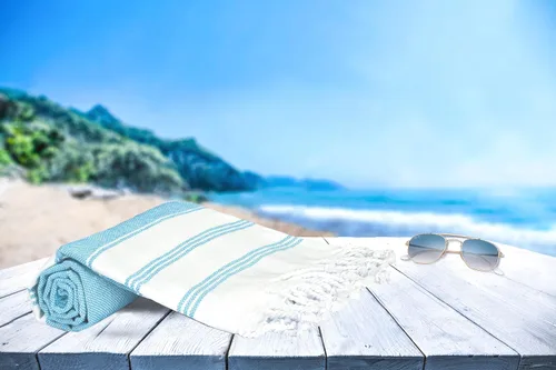 Miniatura 6 de Glamburg Toalla turca Peshtemal - Toallas de playa extra grandes 36x71, juego de 2, toallas de playa de algodón para adultos, suave, duradera