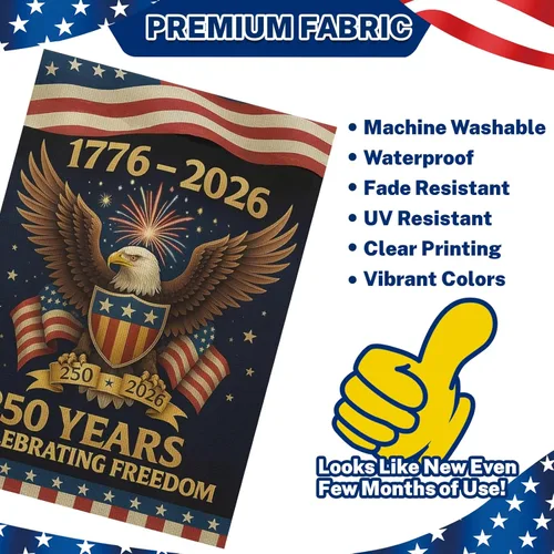 Miniatura 7 de Banderas de jardín con el 250 aniversario de Estados Unidos para exteriores, bandera de Estados Unidos del 250 aniversario 1776-2026, letrero