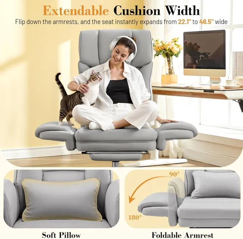 Miniatura 4 de FelixKing Silla de oficina grande y alta, silla ejecutiva de cuero ancho de 400 libras, reposabrazos reversible para mascotas con leggings cruzados