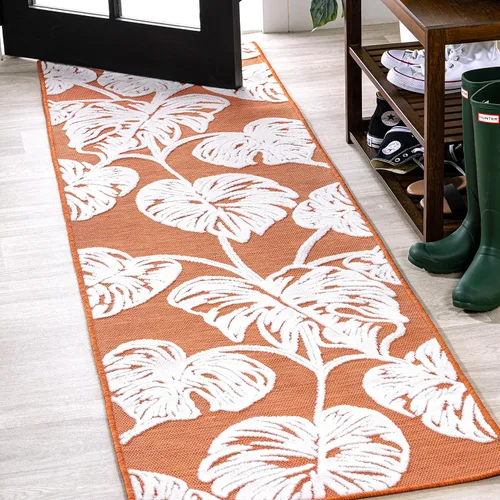 Miniatura 14 de Eyely CWH100C-28 Hawaii Tobago - Alfombra de pasillo de dos tonos con hoja de Monstera para interiores y exteriores, bohemia; moderna, dormitorio