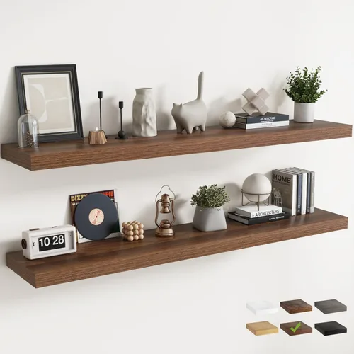 Miniatura 34 de Estantes flotantes para pared con soportes invisibles, estantes de madera de ingeniería montados en la pared con grano de madera para sala de estar