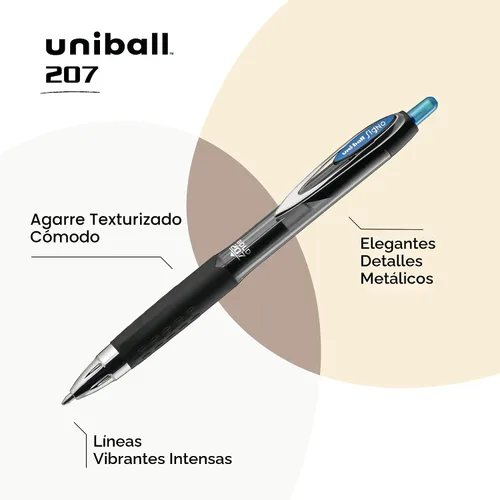 Miniatura 4 de Uni-Ball Signo 207, paquete de 12 bolígrafos de gel azules de 1.0mm con punta gruesa - resistente al agua, escritura suave, agarre cómodo, retráctil