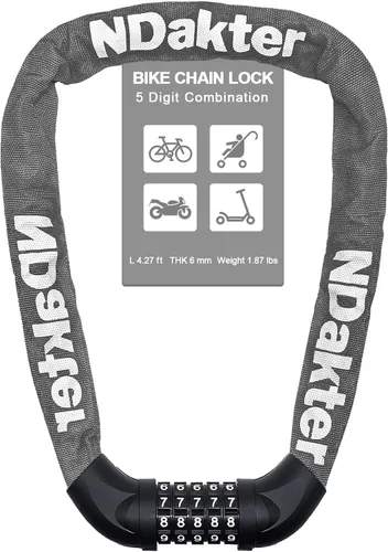 Miniatura 55 de NDakter Cerradura de cadena para bicicleta, combinación de 5 dígitos, resistente, antirrobo, cerradura de bicicleta de seguridad