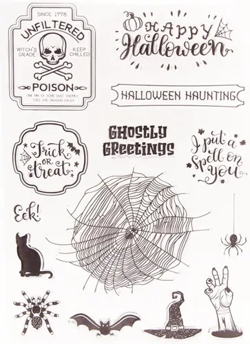 Sello transparente de Halloween Sentiment para hacer tarjetas o diario de Halloween, telaraña, gato, murciélago, sellos de goma para álbumes de