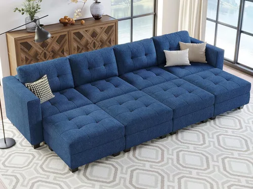 Miniatura 11 de Belffin Sofá cama modular de almacenamiento, sofá seccional con tumbonas anchas, sofá seccional convertible, sofá cama modular, cama gris claro