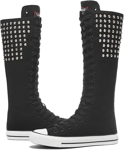 Miniatura 3 de Momuk Botas de lona de baile de moda con cremallera hasta la rodilla para mujer