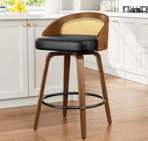 Miniatura 10 de YaFiti Taburetes de bar, taburetes de bar de 26 pulgadas de altura de mostrador con patas de madera curvada, taburetes giratorios con respaldo