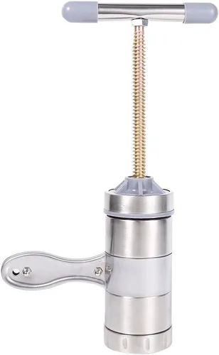 Máquina de fideos, máquina manual portátil de pasta de acero inoxidable con prensa exprimidora de fideos de 5 troqueles, fácil de lavar