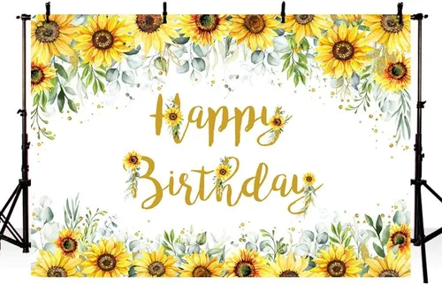 Miniatura 3 de AIBIIN Telón de fondo de cumpleaños de girasol de 7 x 5 pies para niñas y mujeres, decoraciones de fiesta de feliz cumpleaños, cartel de fiesta