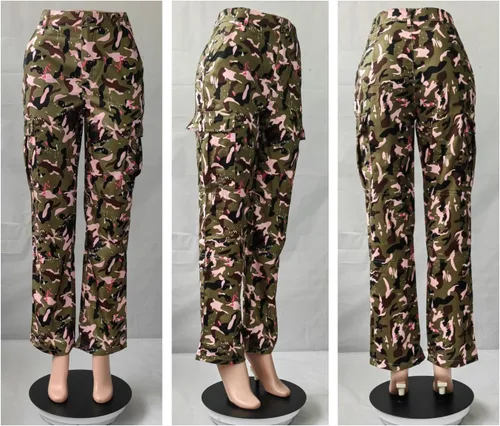 Miniatura 4 de Pantalones cargo de camuflaje para mujer, cintura alta, holgados, pierna ancha, camuflaje militar, pantalones deportivos ajustados con bolsillo