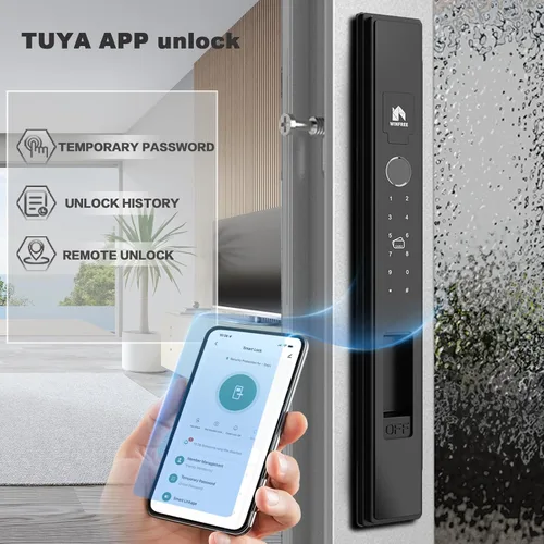 Miniatura 6 de WINFREE Cerradura inteligente para puertas correderas y ventanas Entrada 5 en 1: huella digital, contraseña, tarjeta, llave, aplicación Batería