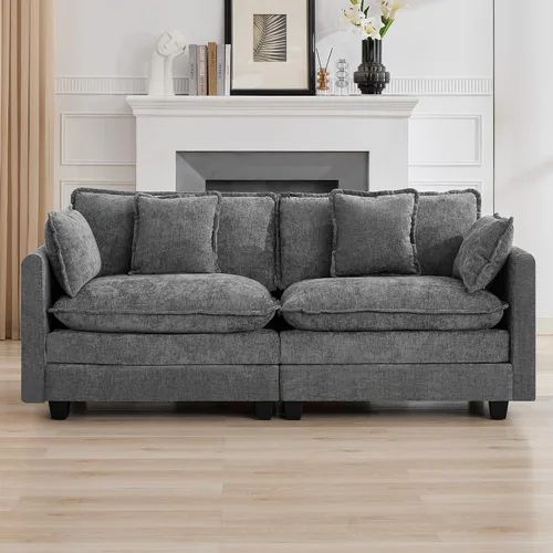 Miniatura 17 de Otomán de Sofá Moderno de Chenille Nube de 35'', Otomán Rectangular para Sofá Seccional Modular, Beige