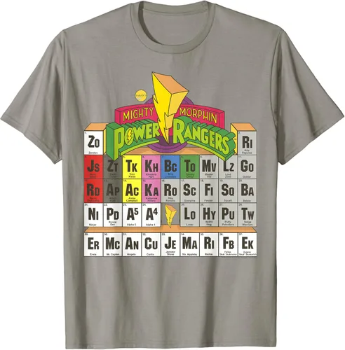 Power Rangers Camiseta de mesa periódica de color vintage gris