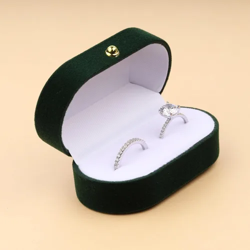 Miniatura 6 de FM FM42 Caja de terciopelo verde vintage para 2 anillos de compromiso de boda, paquete de 1