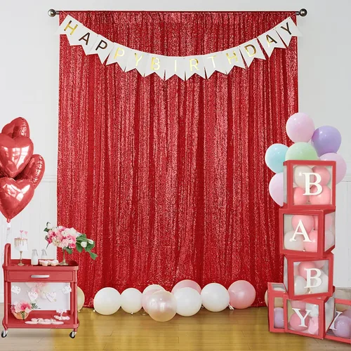 Miniatura 7 de Sugargirl - Cortina de fondo de lentejuelas rojas, 2 paneles de 2 pies x 8 pies, cortinas de fondo con purpurina roja, brillantes para fotografía
