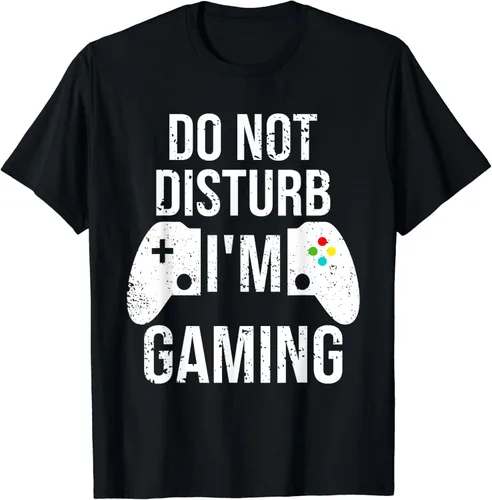 Miniatura 2 de Camiseta divertida con texto en inglés Do Not Disturb I'm Gaming, Negro