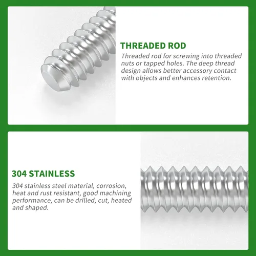 Miniatura 4 de TAISHER 2 varillas de acero inoxidable 304 totalmente roscadas, tornillo roscado largo de 1/2 "-13 de 12 pulgadas de longitud, roscas de mano derecha