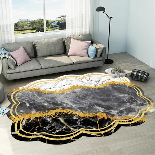 Miniatura 12 de Alfombra de área de mármol negro dorado y gris, 2 x 3 pies, alfombras impresas con patrón geométrico moderno, alfombra decorativa