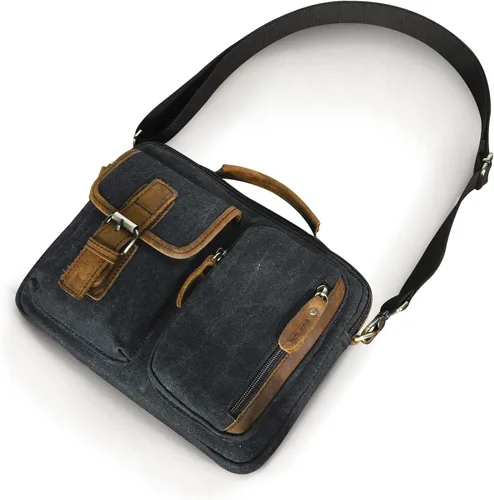 Miniatura 3 de Bolsa de mensajero de lona y cuero impermeable Bolso de hombro de cuero genuino con diseño de múltiples bolsillos regalos para hombres