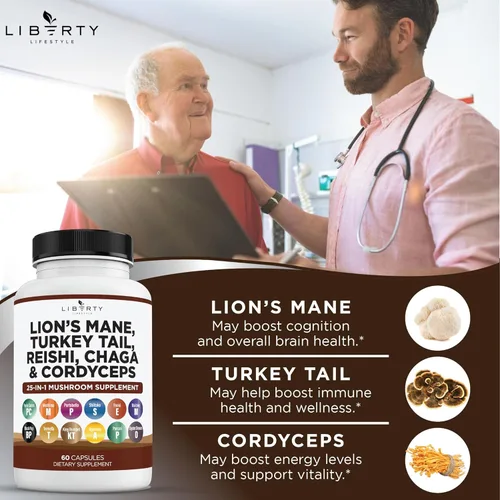 Miniatura 5 de Liberty Lifestyle Suplemento de Hongo Melena de León con Cola de Turquía, Reishi, Cordyceps, Chaga y Raíz de Malvavisco - Pack de 3
