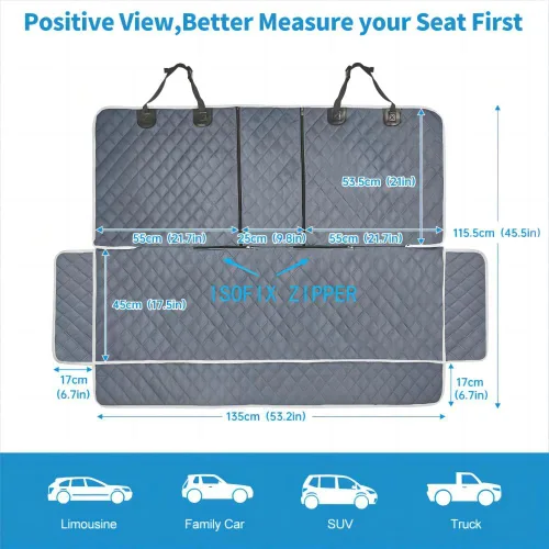 Miniatura 2 de ANOSOSPECIAL Funda de asiento de coche para perros en gris para el asiento trasero, piel antiadherente, apta para mascotas e impermeable - Protector