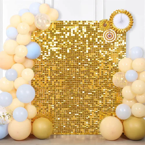 Miniatura 53 de 12 paneles cuadrados de lentejuelas brillantes para pared color azul claro (Baby Blue) telón de fondo decorativo para fiestas de bodas