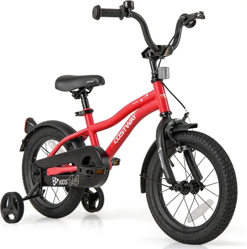 Miniatura 12 de COSTWAY Bicicleta para niños de 12/14/16/18 pulgadas, bicicleta para niños pequeños con ruedas de entrenamiento, asiento y manubrio ajustables
