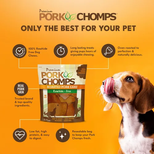 Miniatura 3 de Pork Chomps Masticables de piel de cerdo asada para perros, formas de oreja de 5 pulgadas, 1.6 onzas (paquete de 1)