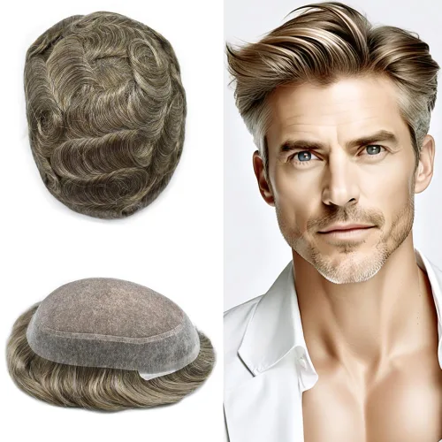 Miniatura 33 de Tupé para hombres, piezas de cabello humano real, sistema de unidades de cabello natural, línea capilar natural, pieza de repuesto para hombres